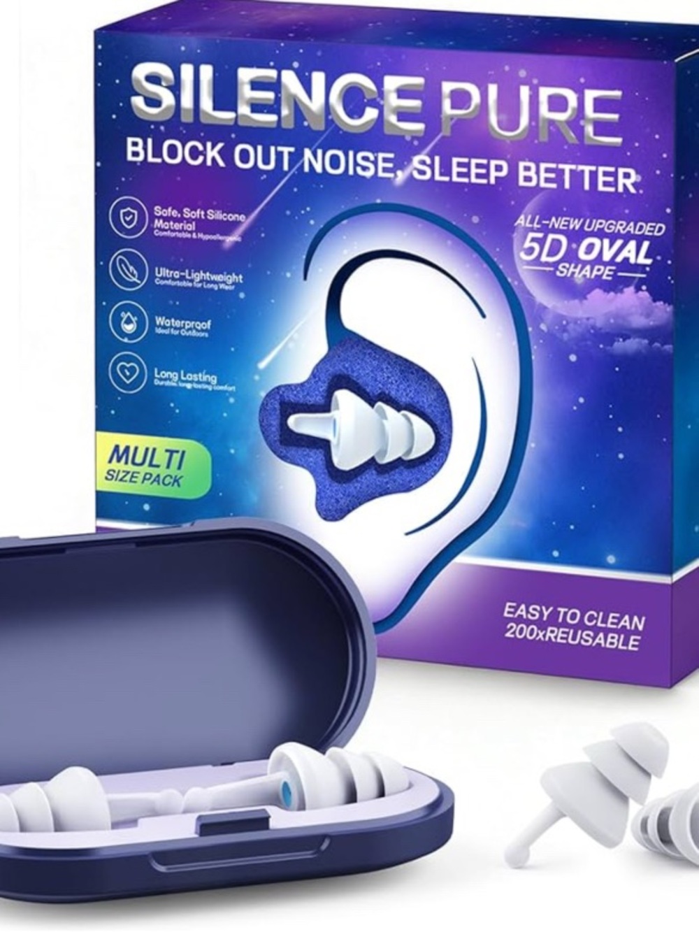 Ear Plugs for Sleeping, Reusable Soft Silicone Earplugs for Noise Reduction- 2